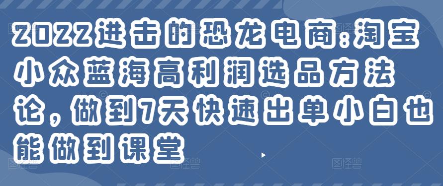 2022進擊的恐龍電商:淘寶小眾藍海高利潤選品方法論