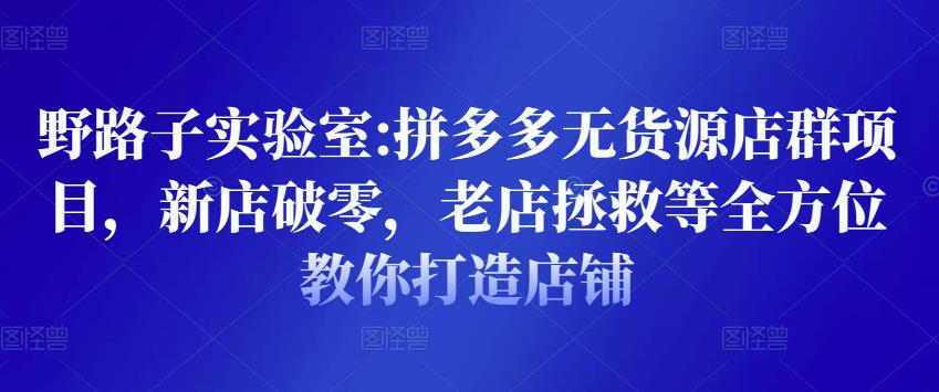 野路子實驗室:拼多多無貨源店群項目，新店破零，老店拯救等全方位教你打造店鋪