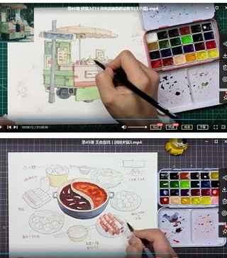 阿童木旅行插畫系統課2022年鋼筆淡彩【畫質不錯有資料】