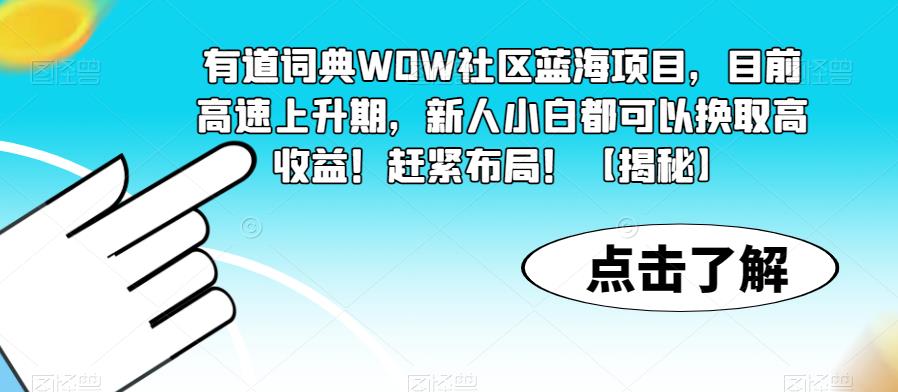 有道詞典WOW社區(qū)藍海項目，目前高速上升期，新人小白高收益百度網盤