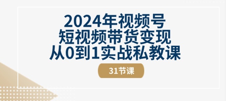 2024年視頻號短視頻帶貨變現從0到1實戰私教課(31節視頻課)