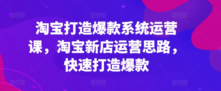 淘寶打造爆款系統運營課，淘寶新店運營思路，快速打造爆款