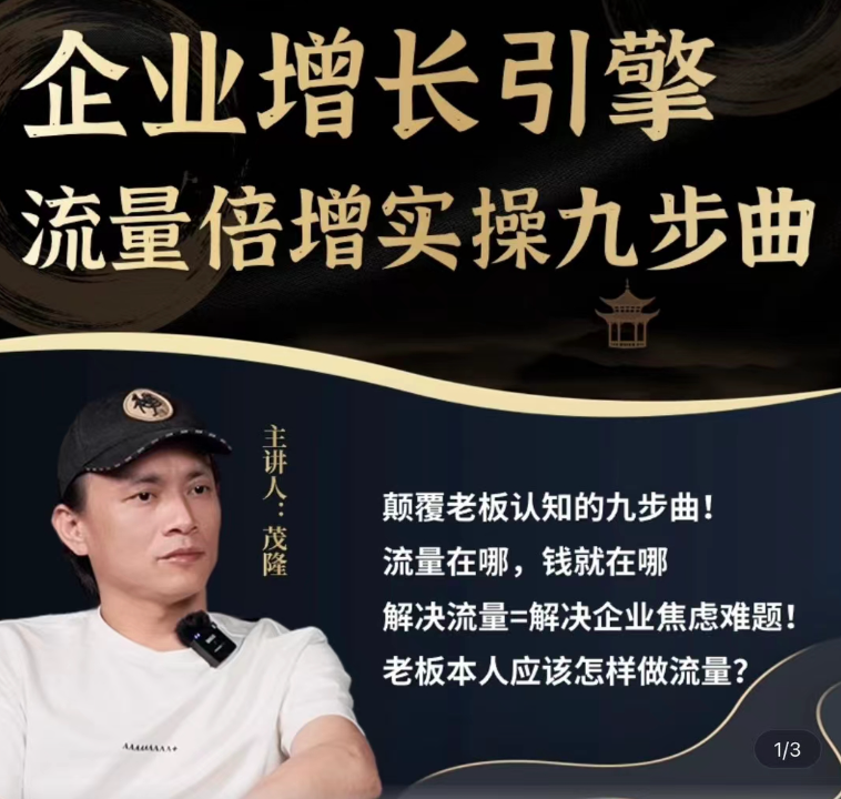 【茂隆】企業增長引擎流量倍增實操九步曲，一套課程幫你找到快速、簡單、有效、可復制的獲客+變現方式